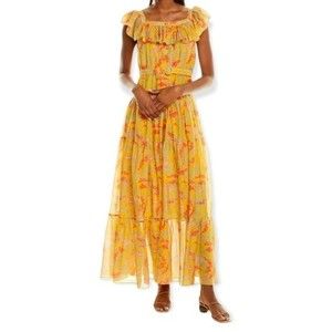 Saloni Dress Maxi Silk Ruffle Yellow Orange Jemma Long Mango Animal Print 8